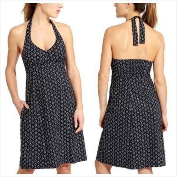 Athleta Printed‎ Pack Everywhere Halter Dress Womens Size 0 Pocket Black … - Picture 2 of 10